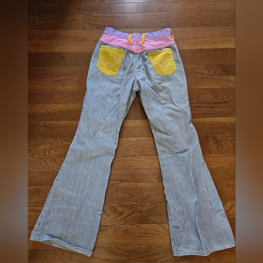 1960s Wranglers Colorblock Flare 26" Waist Women Pinstripe Denim Mod Retro Vtg - Picture 4 of 12